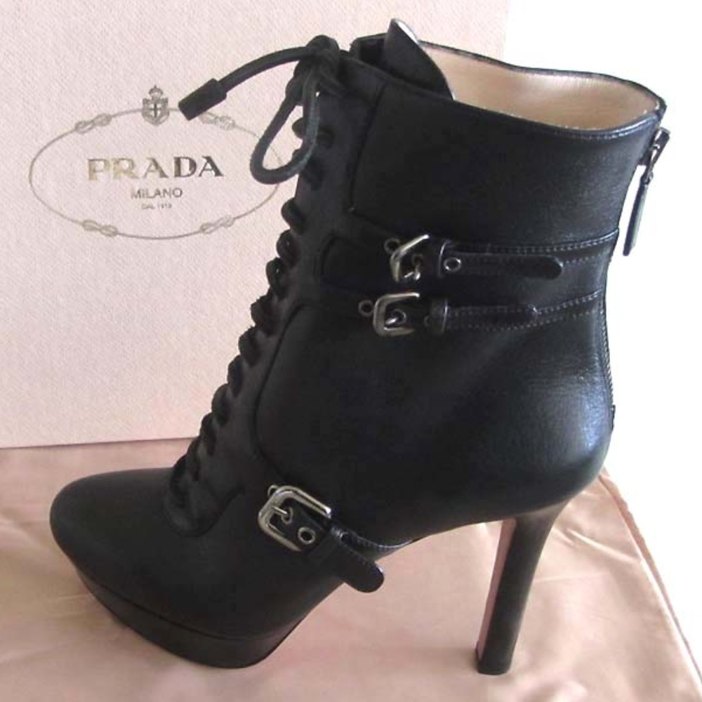 new PRADA lace up buckles platform boots 38 / 8 US - Picture 5 of 8